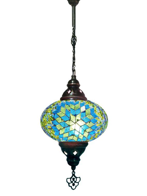 Hanging Mosaic Chandelier Lamp - Green, Turquoise and White