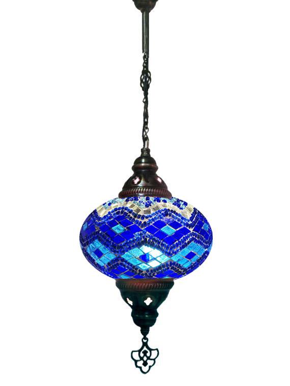Hanging Mosaic Chandelier Lamp - Blue and Turquoise