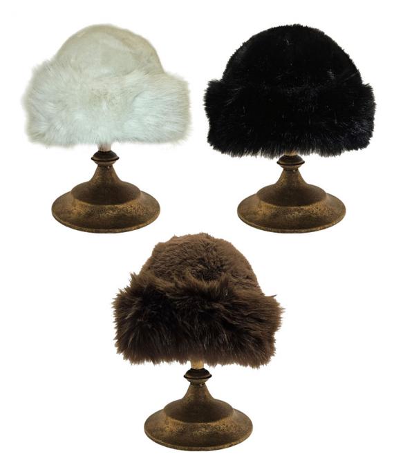 Faux fur cozy dome hat - Black, Cream and Brown