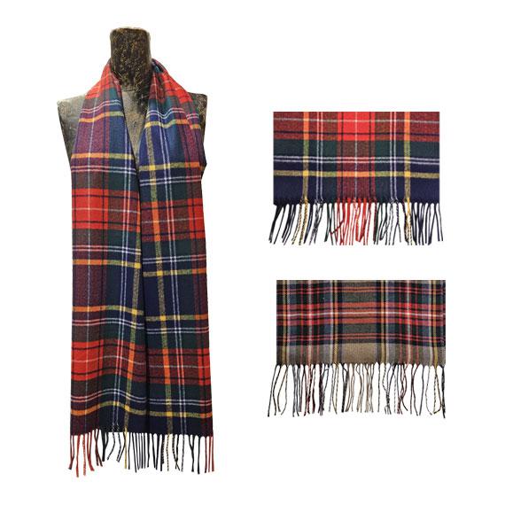 Classic Tartan plaid cashmere Touch Muffler scarf with fringe - Multi