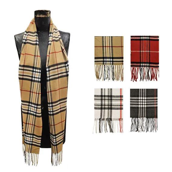 Plaid Cashmere Touch Basic Colors Muffler scarf with fringe - White, D…