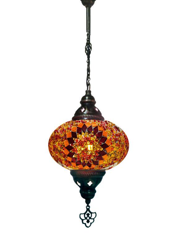 Hanging Mosaic Chandelier Lamp - Red and Orange
