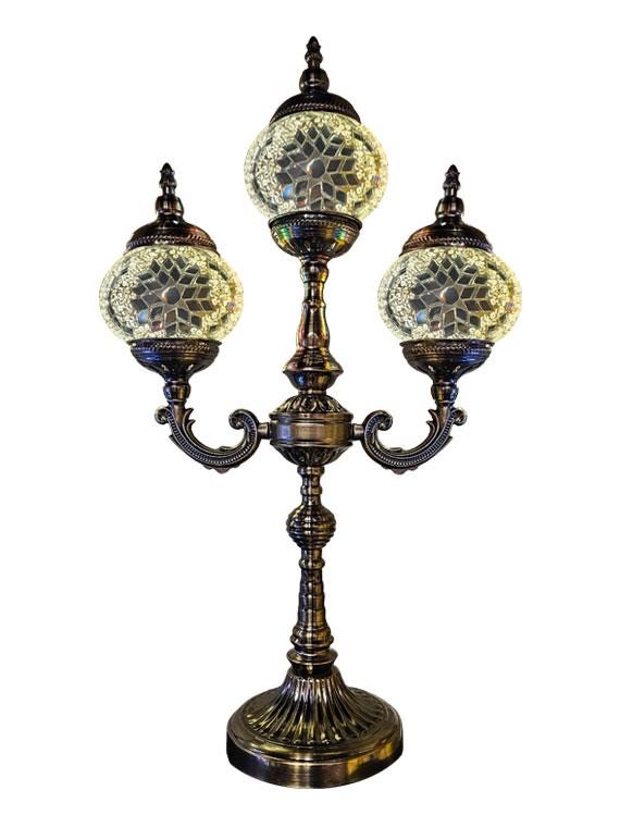 Mosaic Glass Desk Lamp Candelabra 3 Globes - White