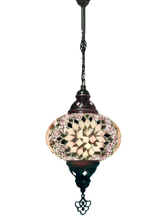 Hanging Mosaic Chandelier Lamp - Pink and White