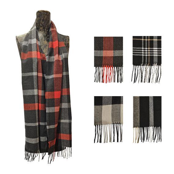 Plaid cashmere Touch Muffler scarf with fringe - Multi