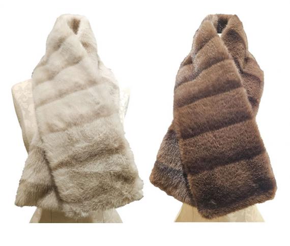 Soft to the touch, Mongolian faux fur scarf - Cream and Brown