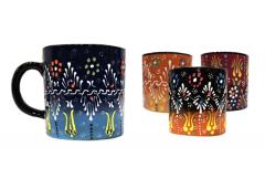 Cylinder Ceramic Mug Two Tone Dantel Pattern - Blue
