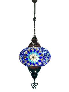 Hanging Mosaic Chandelier Lamp - Blue and Turquoise
