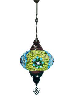 Hanging Mosaic Chandelier Lamp - Green and Turquoise