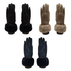 Suede Feel Solid color with fur cuff texting glove with touch