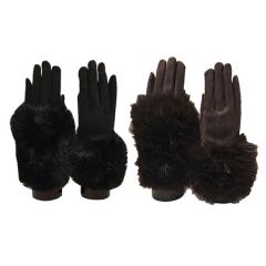Faux suede glove with convertible cuff to warmer with touch