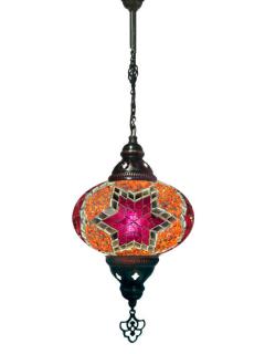 Hanging Mosaic Chandelier Lamp - Red and Orange