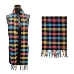 Small Bright Multi Block Check Cashmere Touch Muffler scarf - Multi